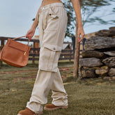 Retro Elastic Waist Denim Overalls Casual Pants